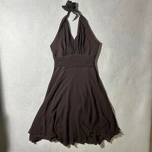 Donna Morgan Women's 10 Brown Silk Halter Mini Dress